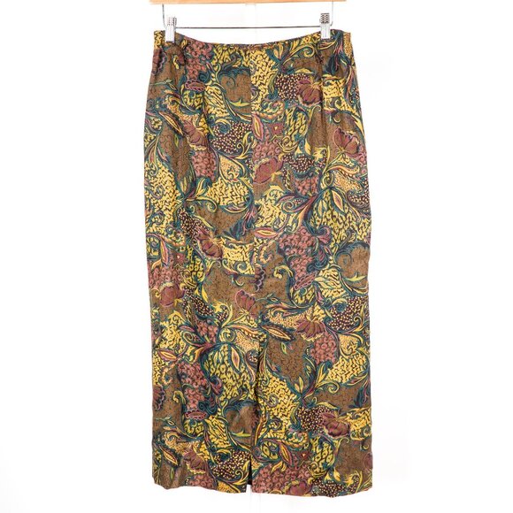 Elliot Lauren Wrap Skirt 10 Womens VTG Floral Abstract Brown Yellow Purple USA - Picture 7 of 7